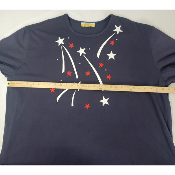 CST Sport Women's Short Sleeve Shirt Top Navy Blue White Red Stars Patriotic 3X - Picture 6 of 6